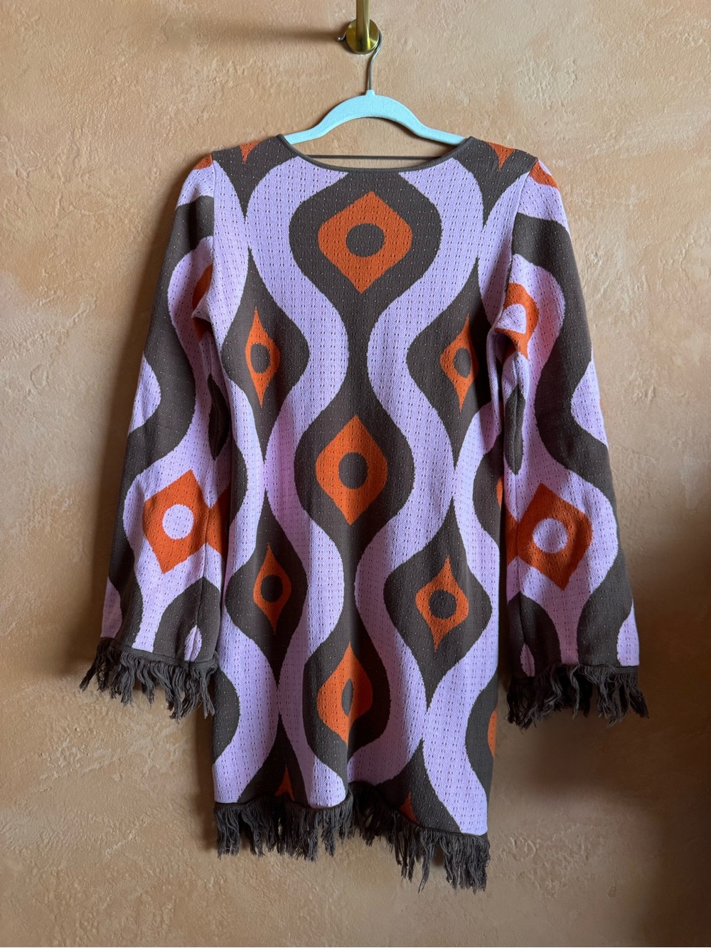 Another Girl organic cotton geometric fringe mini dress size M retro